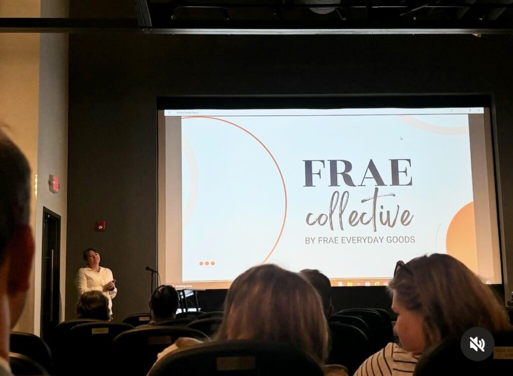 Tiffany Miller O'Brien pitching Frae Collective in front of a live audience at ArtHouse Cinema for the Battle of the Plans Pitch Competition