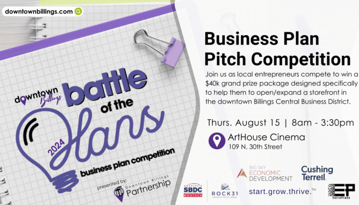 2024 Battle of the Plans Business Pitch Competition. August 15th at ArtHouse Cinema from 8am to 3:30pm. Event open to all